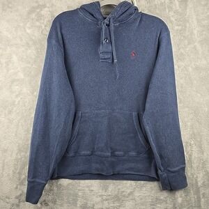 Polo Ralph Lauren Hoodie Mens Large‎ Blue Henley Sweatshirt 100% CottonThermal